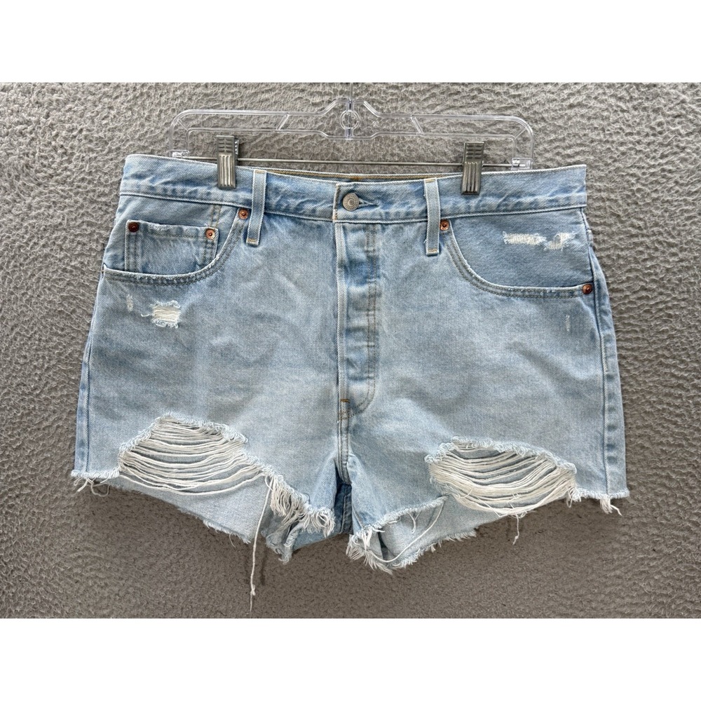 Levis 501 Shorts Womens 33 Blue Original Fit High Rise Button Fly Distressed